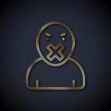 Gold line Censor and freedom of speech concept icon isolated on black backgro 스톡 일러스트