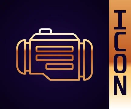 Gold line Check engine icon isolated on black background. Vector 스톡 일러스트