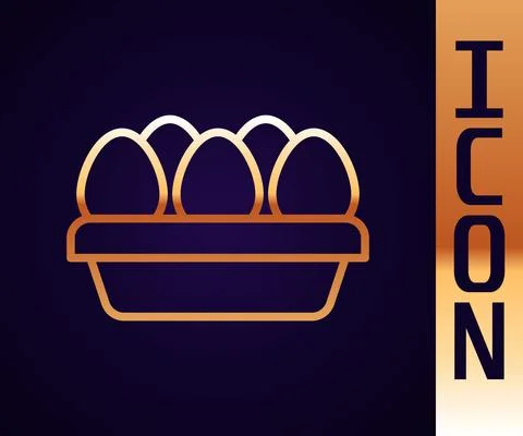 Gold line Chicken egg in box icon isolated on black background. Vector 스톡 일러스트