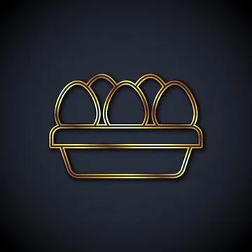 Gold line Chicken egg in box icon isolated on black background. Vector 스톡 일러스트