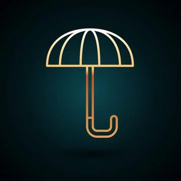 Gold line Classic elegant opened umbrella icon isolated on dark blue background Stock Illustration