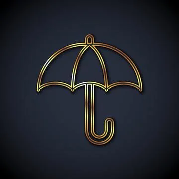 Gold line Classic elegant opened umbrella icon isolated on black background.  Stock Illustration
