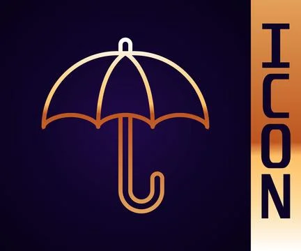 Gold line Classic elegant opened umbrella icon isolated on black background Stock Illustration