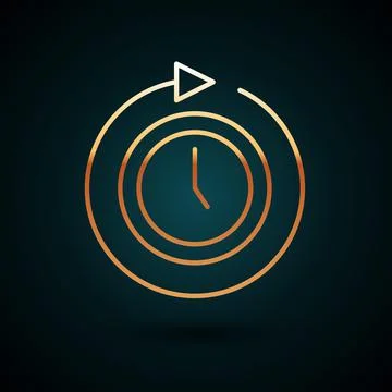 Gold line Clock with arrow icon isolated on dark blue background. Time symbol Stock Illustration