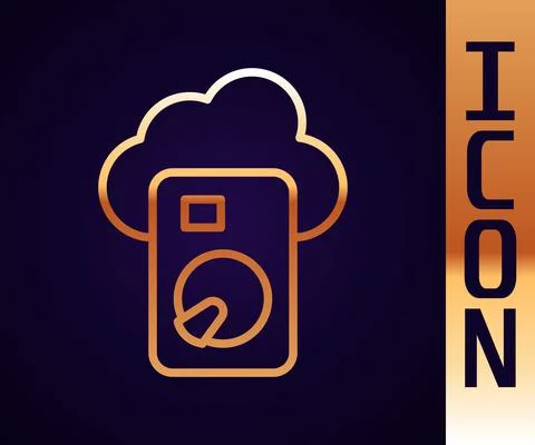 Gold line Cloud database icon isolated on black background. Cloud computing Illustrazione stock