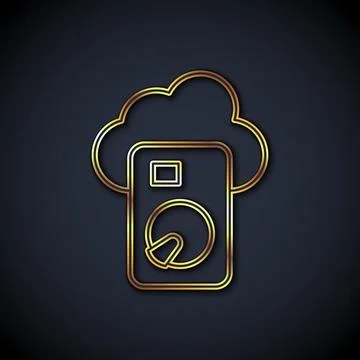 Gold line Cloud database icon isolated on black background. Cloud computing Illustrazione stock