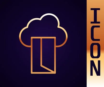 Gold line Cloud database icon isolated on black background. Cloud computing Illustrazione stock