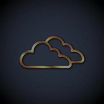 Gold line Cloud icon isolated on black background. Vector Stockillustratie
