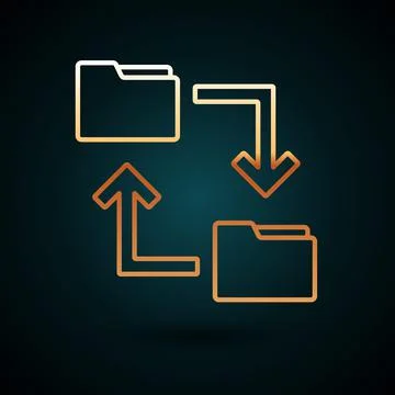 Gold line Cloud storage text document folder icon isolated on dark blue Stock Illustration