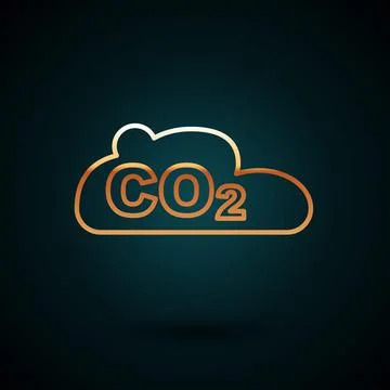 Gold line CO2 emissions in cloud icon isolated on dark blue background. Carbon Illustrazione stock