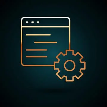 Gold line Computer api interface icon isolated on dark blue background Stockillustratie