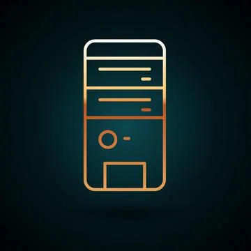 Gold line Computer icon isolated on dark blue background. PC component sign Stock Illustration