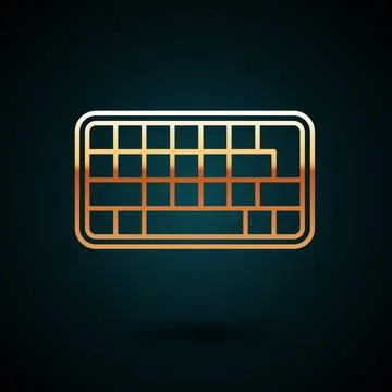 Gold line Computer keyboard icon isolated on dark blue background. PC component Stock-Illustration