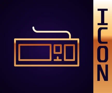 Gold line Computer keyboard icon isolated on black background. PC component sign Stock-Illustration