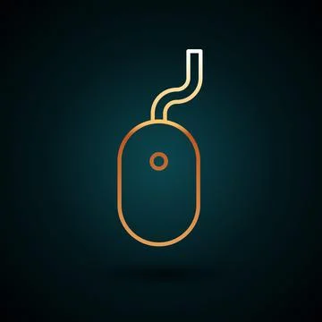 Gold line Computer mouse icon isolated on dark blue background. Optical with Stock Illustration