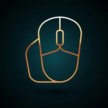 Gold line Computer mouse icon isolated on dark blue background. Optical wit.. Stock Illustration
