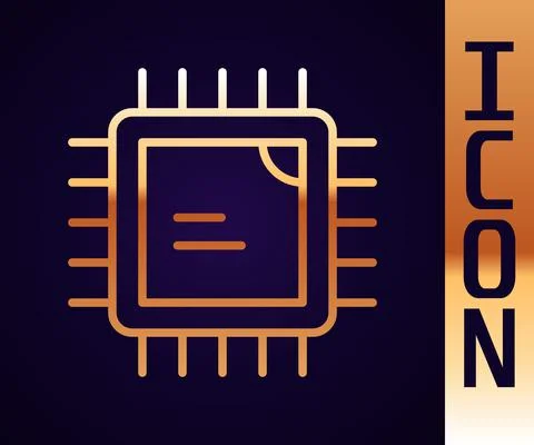 Gold line Computer processor with microcircuits CPU icon isolated on black イラスト素材