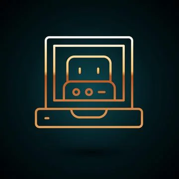 Gold line Creating robot icon isolated on dark blue background. Artificial in Stock Illustration