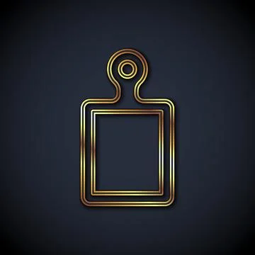 Gold line Cutting board icon isolated on black background. Chopping Board symbol Stock Illustration