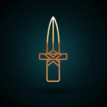 Gold line Dagger icon isolated on dark blue background. Knife icon. Sword with Stock Illustration