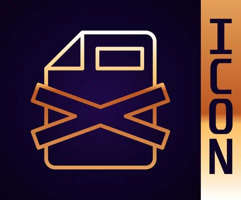 Gold line Delete file document icon isolated on black background. Rejected Stock Illustration