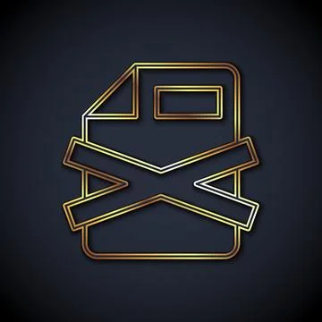 Gold line Delete file document icon isolated on black background. Rejected do Stock Illustration