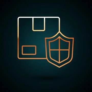 Gold line Delivery security with shield icon isolated on dark blue background 스톡 일러스트