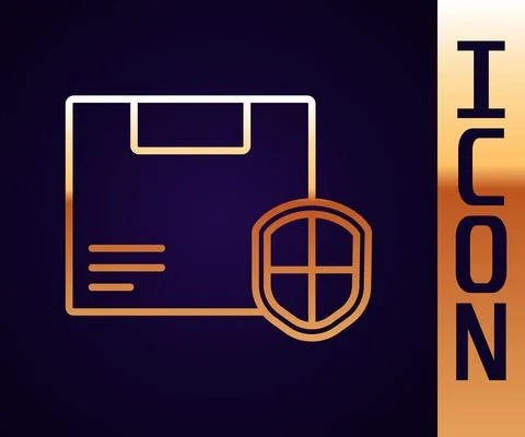 Gold line Delivery security with shield icon isolated on black background Illustrazione stock
