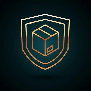 Gold line Delivery security with shield icon isolated on dark blue background イラスト素材