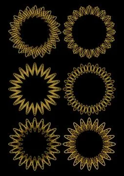 Gold line designed circle vector frame set. Fine decorative frames from golde Stock Illustration