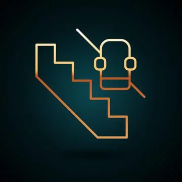 Gold line Disabled access elevator lift escalator icon isolated on dark blue 스톡 일러스트