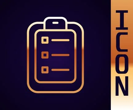 Gold line To do list or planning icon isolated on black background. Vector Stock Illustration