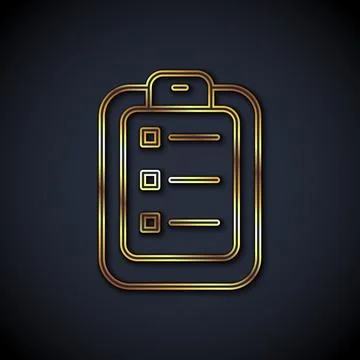 Gold line To do list or planning icon isolated on black background.  Vector Stock Illustration