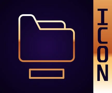 Gold line Document folder icon isolated on black background. Accounting binde イラスト素材