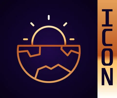 Gold line Earth core structure crust icon isolated on black background. Vector 스톡 일러스트