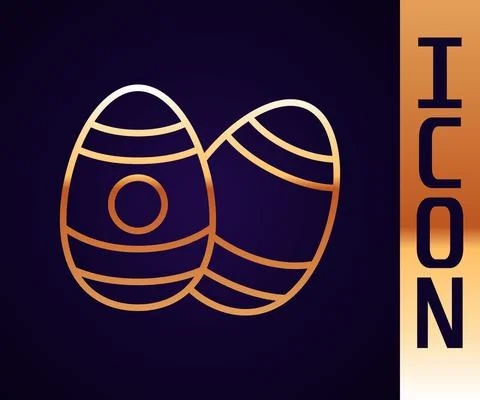 Gold line Easter egg icon isolated on black background. Happy Easter. Vector Stock Illustration