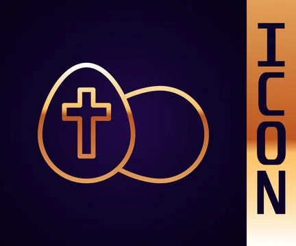 Gold line Easter egg icon isolated on black background. Happy Easter.  Vector Stock Illustration