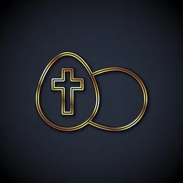 Gold line Easter egg icon isolated on black background. Happy Easter.  Vector Stock Illustration