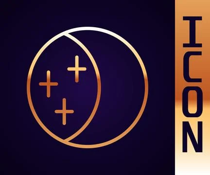 Gold line Eclipse of the sun icon isolated on black background. Total sonar Stock Illustration