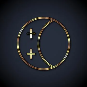 Gold line Eclipse of the sun icon isolated on black background. Total sonar.. Stock Illustration