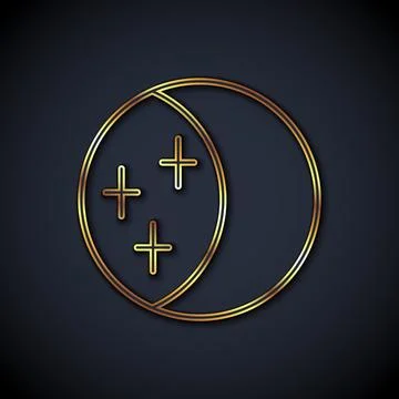 Gold line Eclipse of the sun icon isolated on black background. Total sonar.. Ilustração Stock
