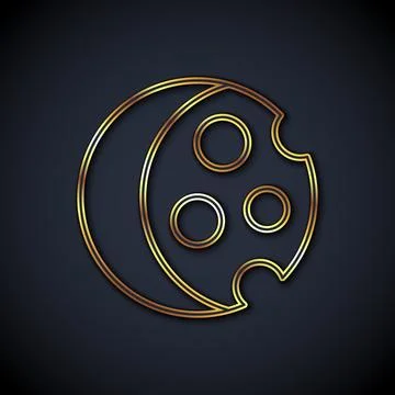 Gold line Eclipse of the sun icon isolated on black background. Total sonar.. Ilustração Stock
