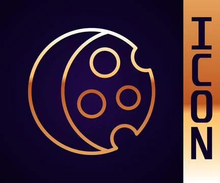 Gold line Eclipse of the sun icon isolated on black background. Total sonar.. 스톡 일러스트