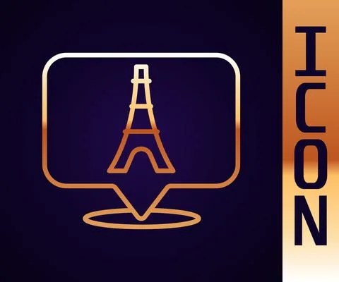 Gold line Eiffel tower icon isolated on black background. France Paris landmark Illustrazione stock