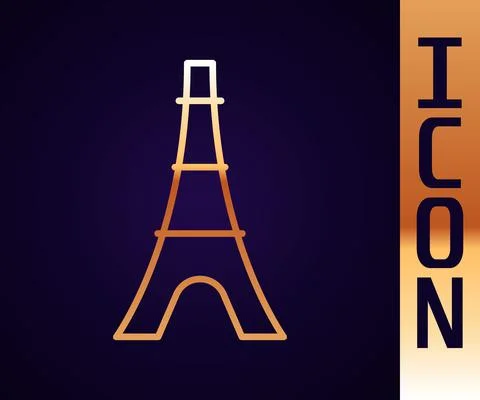 Gold line Eiffel tower icon isolated on black background. France Paris landmark 스톡 일러스트