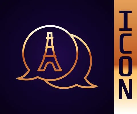 Gold line Eiffel tower icon isolated on black background. France Paris landmark Illustrazione stock