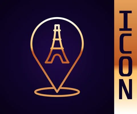 Gold line Eiffel tower icon isolated on black background. France Paris landmark Illustrazione stock