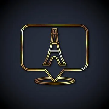 Gold line Eiffel tower icon isolated on black background. France Paris land.. Illustrazione stock