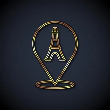 Gold line Eiffel tower icon isolated on black background. France Paris land.. Stock Illustration