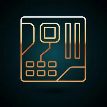 Gold line Electronic computer components motherboard digital chip integrated Illustrazione stock